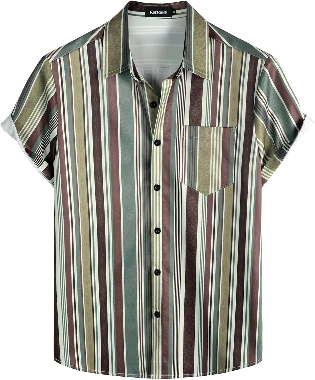 VATPAVE Mens Striped Summer Shirts Casual Button Down Short Sleeve Beach Stylish Untucked Hawaiian Shirts