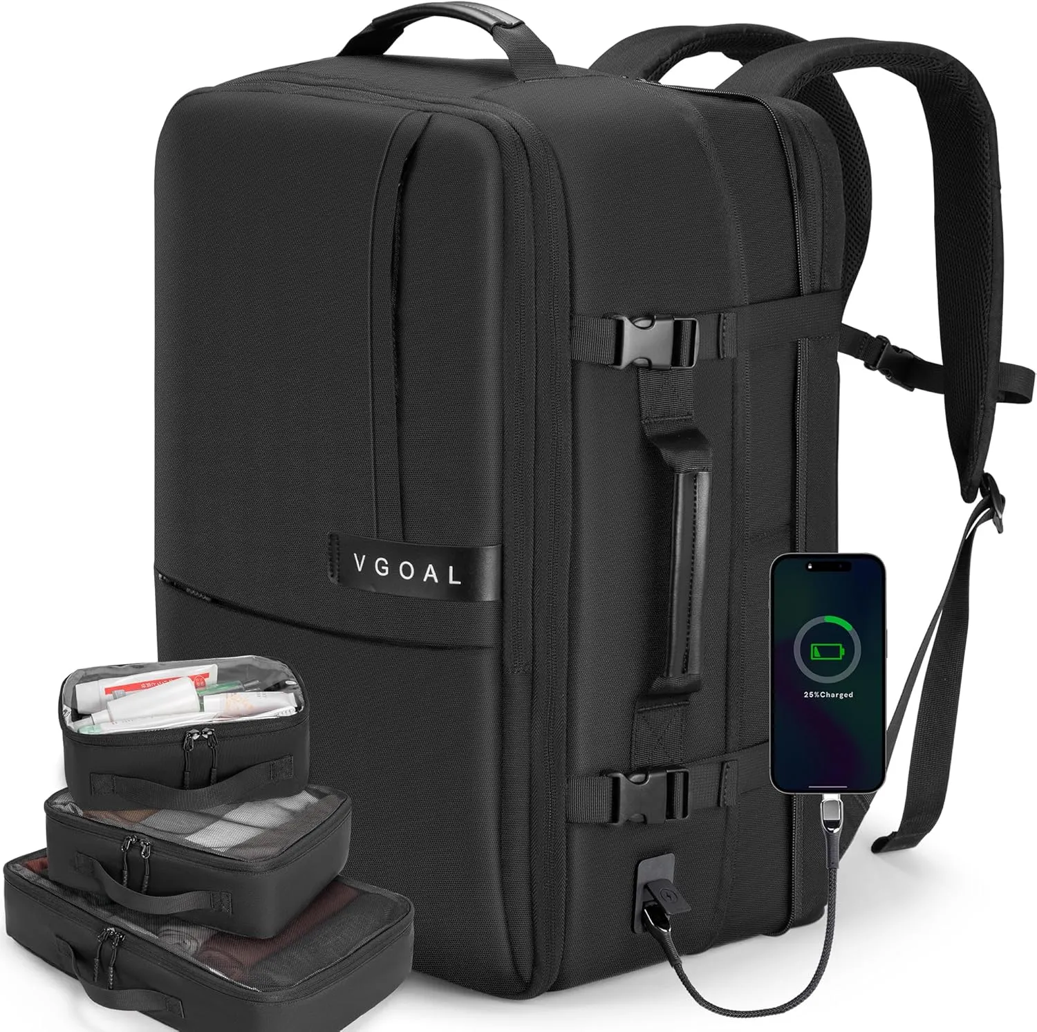 VGOAL Carry On Backpack, 40L Travel Backpack Expandable With 4 Packing Cubes, Weekender Backpack for 17 Inch Laptop