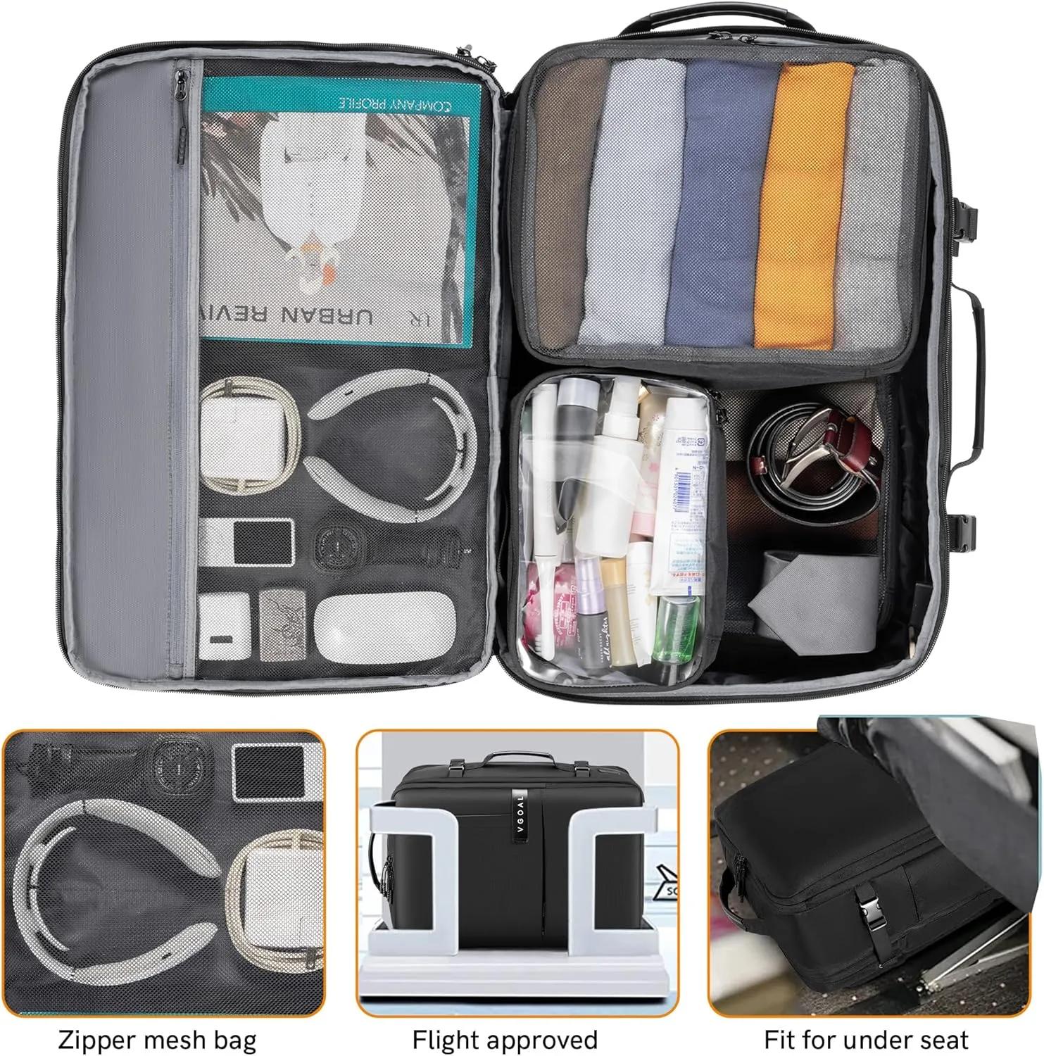 VGOAL Carry On Backpack, 40L Travel Backpack Expandable With 4 Packing Cubes, Weekender Backpack for 17 Inch Laptop