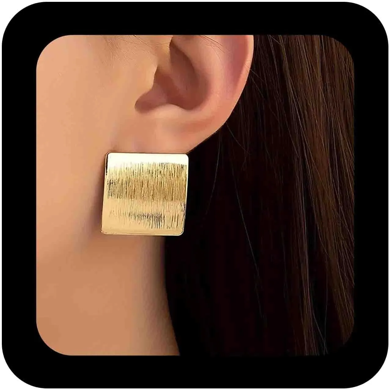 Vintage Big Square Stud Earrings Gold Metal Square Earring Brushed Geometric Earrings Exaggerated Geometric Statement Earrings Jewelry for Women