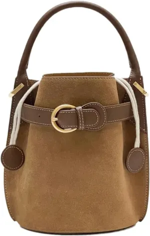 Vintage Frosted Cowhide Bucket Bag for Women Genuine Leather Y2k Crossbody Top Handle Shoulder Bag