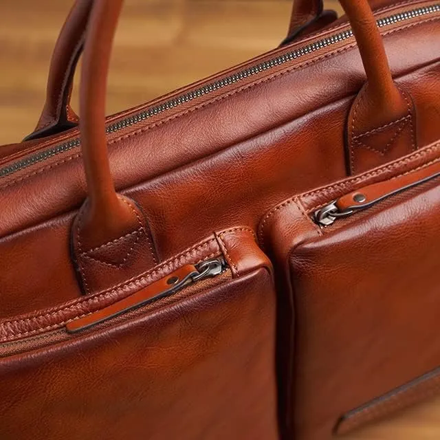 Vintage Genuine Leather Bag Briefcase Men's Shoulder Bag Man Handbag Brown Red Casual 15.6 Inch Laptop Bag