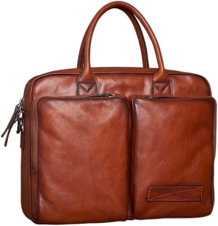 Vintage Genuine Leather Bag Briefcase Men's Shoulder Bag Man Handbag Brown Red Casual 15.6 Inch Laptop Bag