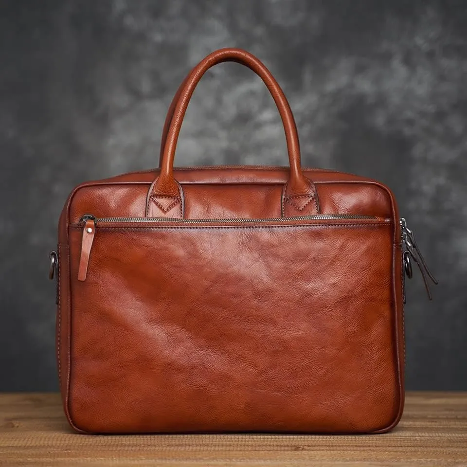 Vintage Genuine Leather Bag Briefcase Men's Shoulder Bag Man Handbag Brown Red Casual 15.6 Inch Laptop Bag
