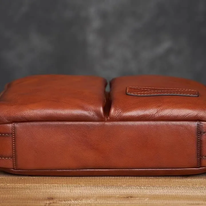 Vintage Genuine Leather Bag Briefcase Men's Shoulder Bag Man Handbag Brown Red Casual 15.6 Inch Laptop Bag