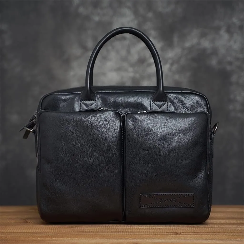 Vintage Genuine Leather Bag Briefcase Men's Shoulder Bag Man Handbag Brown Red Casual 15.6 Inch Laptop Bag