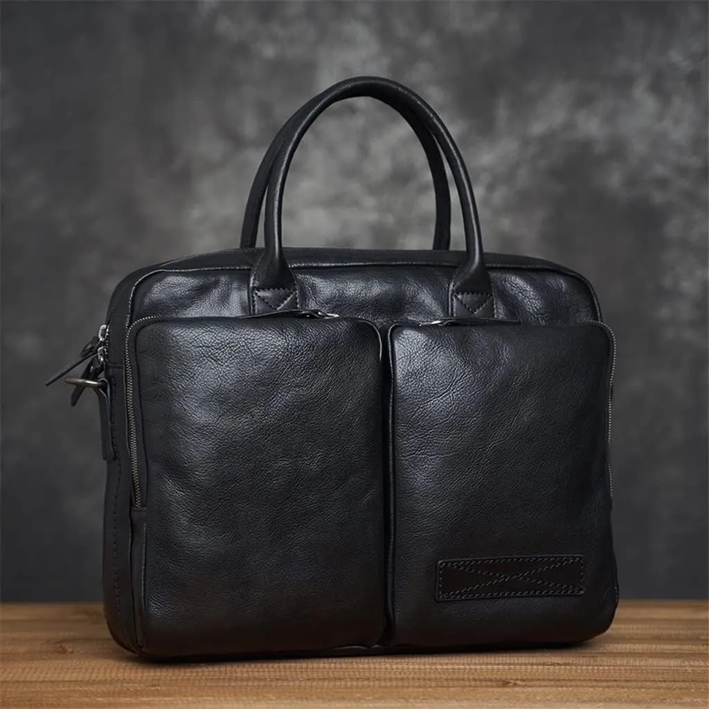 Vintage Genuine Leather Bag Briefcase Men's Shoulder Bag Man Handbag Brown Red Casual 15.6 Inch Laptop Bag