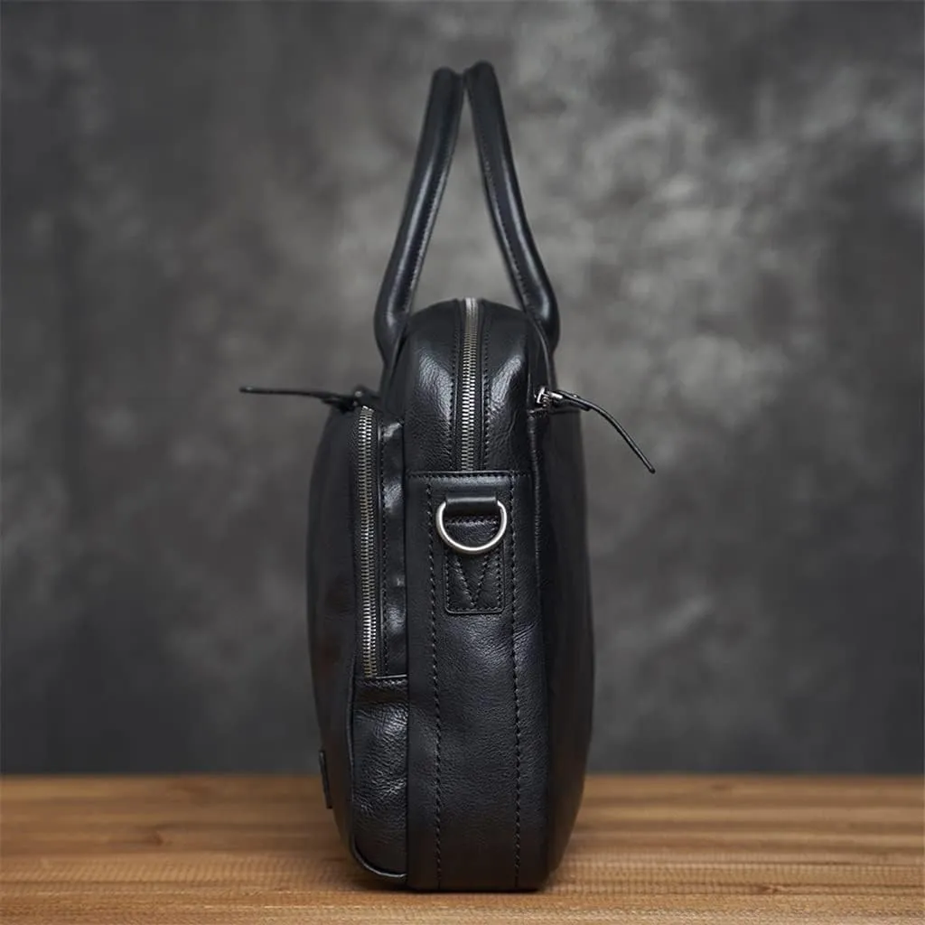 Vintage Genuine Leather Bag Briefcase Men's Shoulder Bag Man Handbag Brown Red Casual 15.6 Inch Laptop Bag