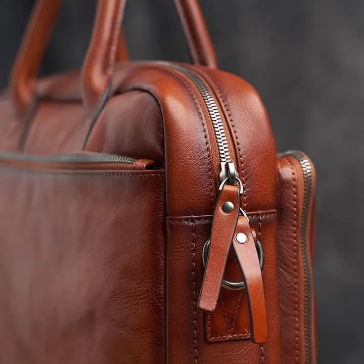 Vintage Genuine Leather Bag Briefcase Men's Shoulder Bag Man Handbag Brown Red Casual 15.6 Inch Laptop Bag