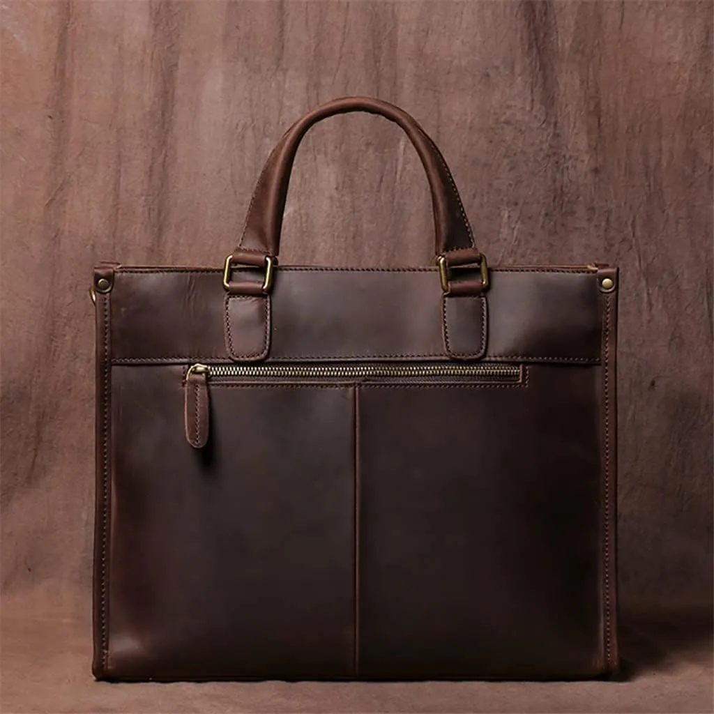Vintage Man Handbag Briefcase Men Shoulder Genuine Leather Bags Brown 14 Inch Laptop Bag