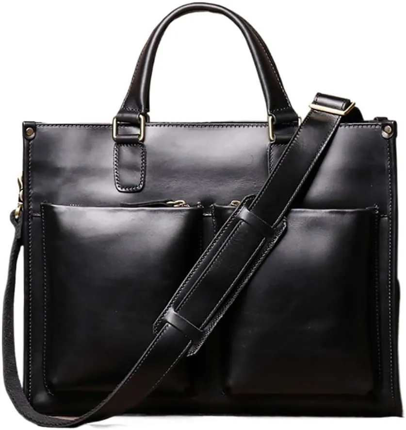 Vintage Man Handbag Briefcase Men Shoulder Genuine Leather Bags Brown Business 14 Inch Laptop Bag