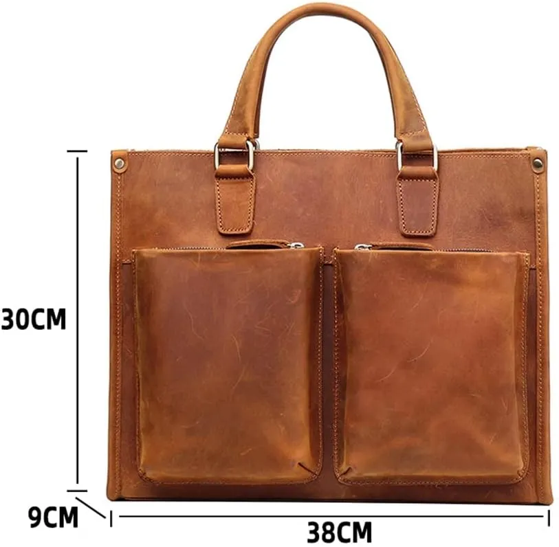 Vintage Man Handbag Briefcase Men Shoulder Genuine Leather Bags Brown Business 14 Inch Laptop Bag
