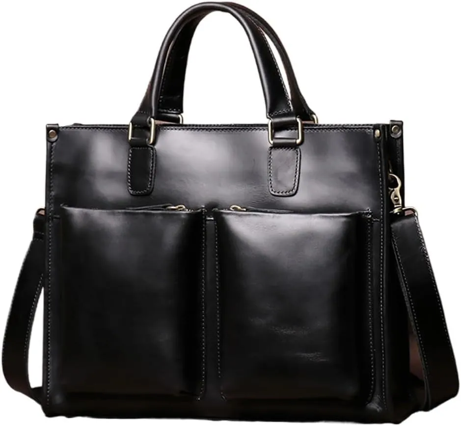 Vintage Man Handbag Briefcase Men Shoulder Genuine Leather Bags Brown Business 14 Inch Laptop Bag