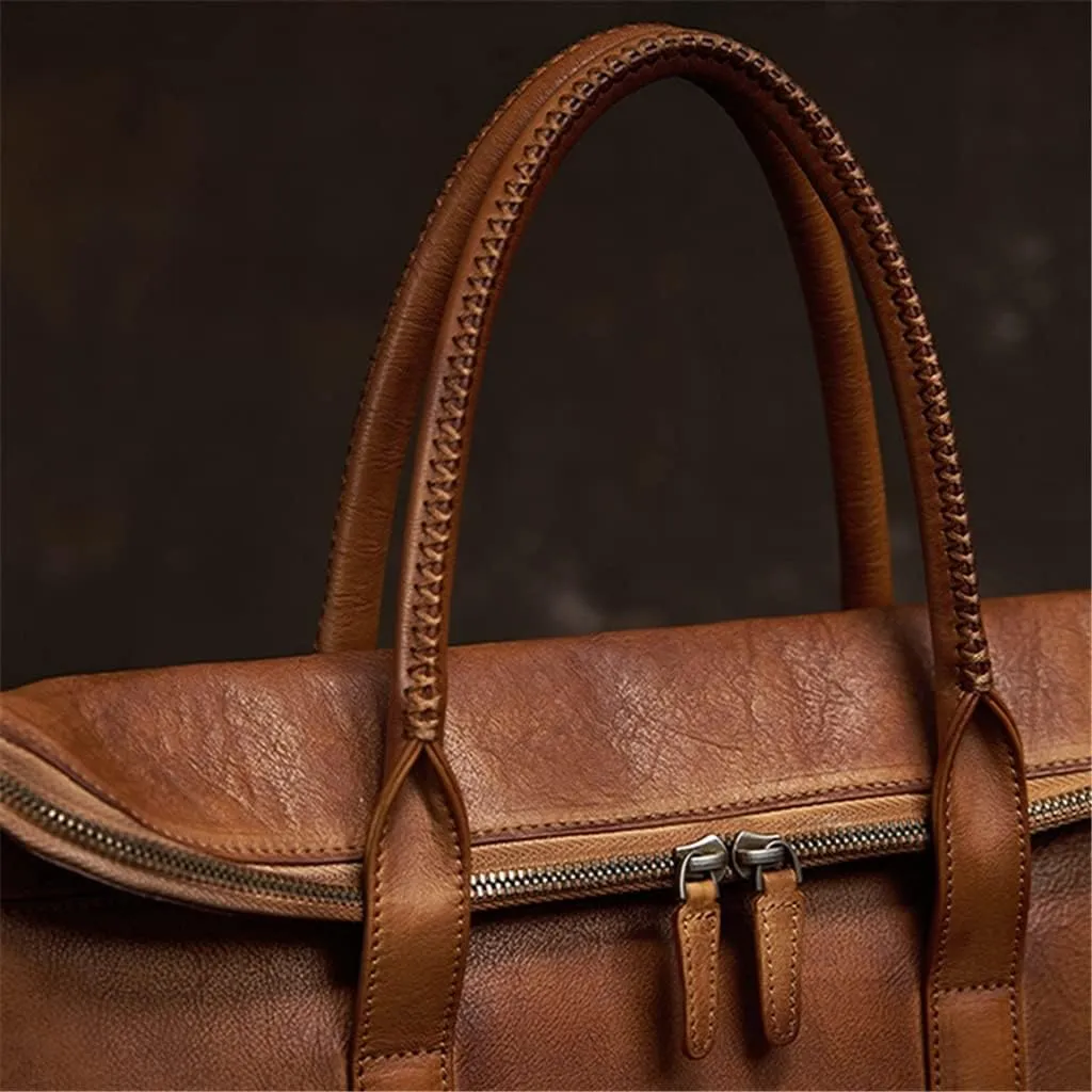Vintage Man Handbag Briefcase Men Shoulder Genuine Leather Bags Brown Business 15Inch Laptop Bag