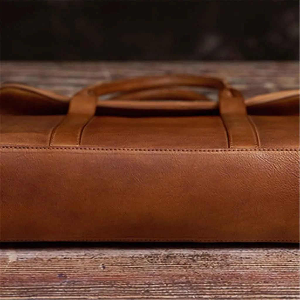 Vintage Man Handbag Briefcase Men Shoulder Genuine Leather Bags Brown Business 15Inch Laptop Bag