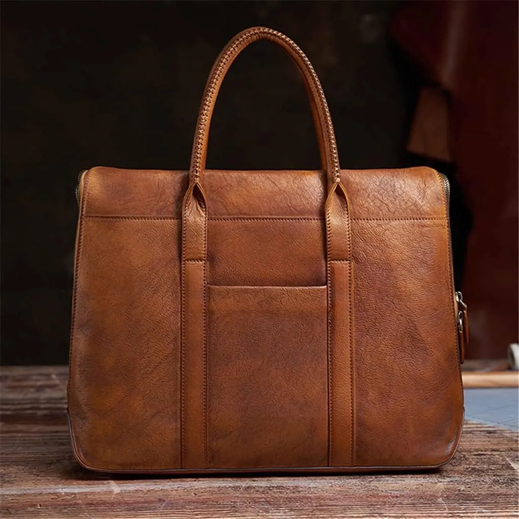 Vintage Man Handbag Briefcase Men Shoulder Genuine Leather Bags Brown Business 15Inch Laptop Bag