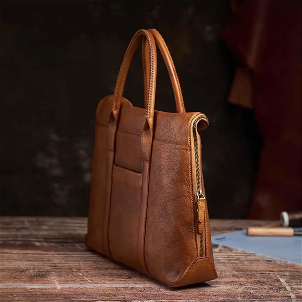 Vintage Man Handbag Briefcase Men Shoulder Genuine Leather Bags Brown Business 15Inch Laptop Bag