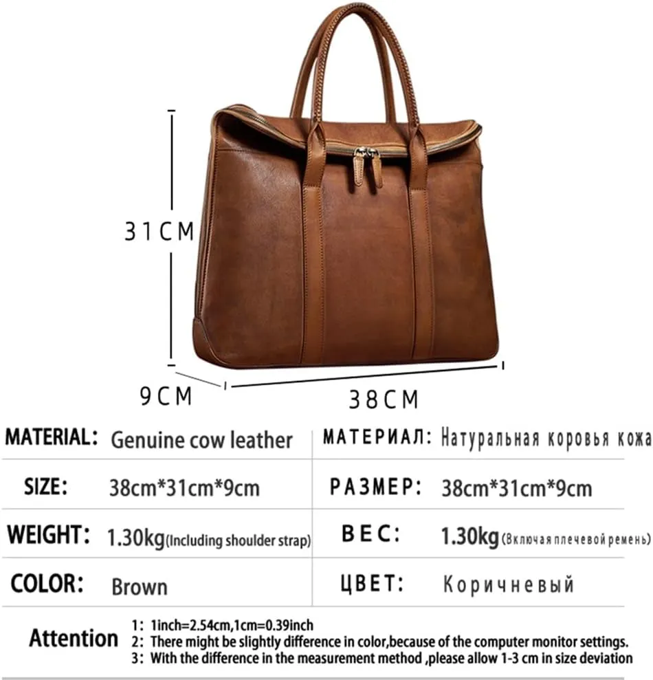 Vintage Man Handbag Briefcase Men Shoulder Genuine Leather Bags Brown Business 15Inch Laptop Bag