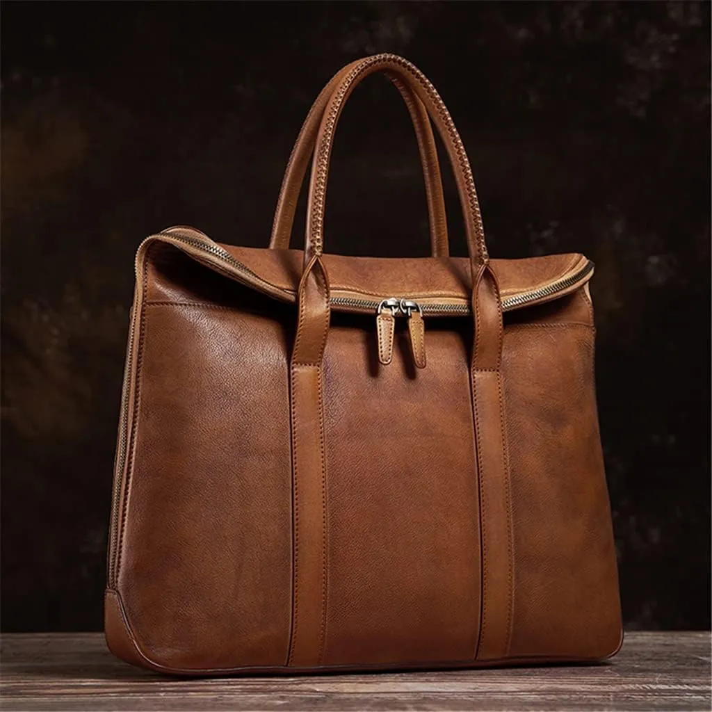 Vintage Man Handbag Briefcase Men Shoulder Genuine Leather Bags Brown Business 15Inch Laptop Bag