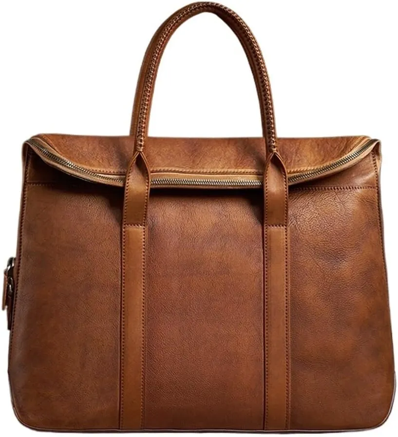 Vintage Man Handbag Briefcase Men Shoulder Genuine Leather Bags Brown Business 15Inch Laptop Bag