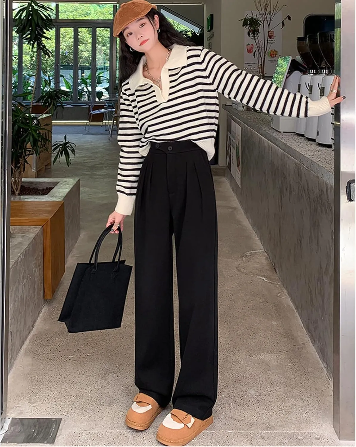 Vintage Wide Leg Trousers Women's Woolen Suit Wide Leg Trousers Women's Loose Casual Straight Trousers