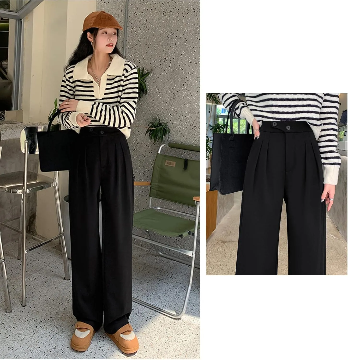 Vintage Wide Leg Trousers Women's Woolen Suit Wide Leg Trousers Women's Loose Casual Straight Trousers