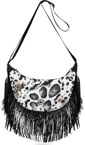 Watercolor Leopard Print Fringe Bag for Women Cross Body Bag Tassel Shoulder Bag Satchel