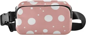 White Polka Dot Pink Fanny Pack Compact Fashion Waist Bag with Adjustable Strap for Outdoors, Travel, and Sports