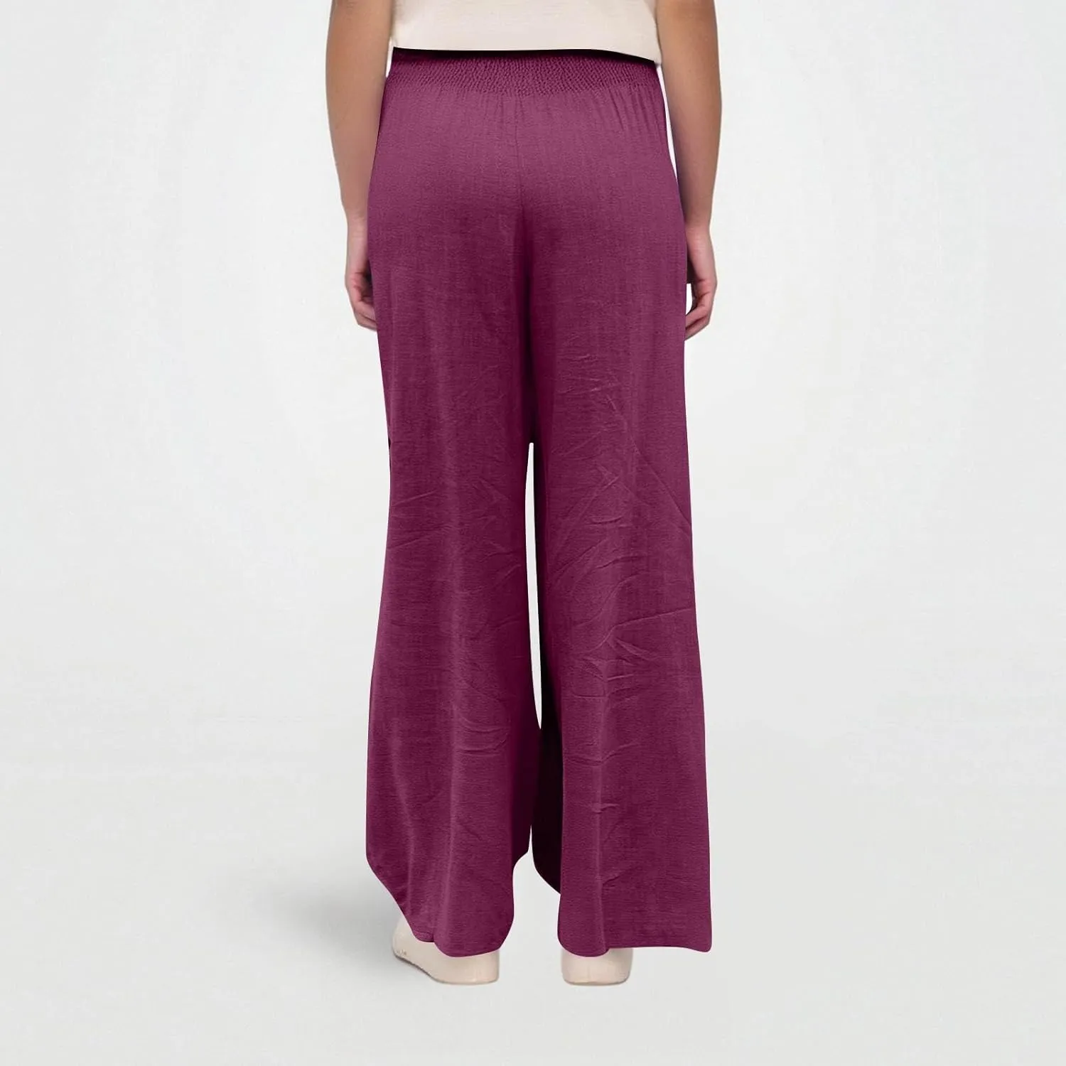 Wide Leg Linen Pants for Women High Waist Summer Palazzo Pants Smocked Elastic Pant Dressy Trouser with Pockets