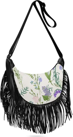 Wild Flowers Floral Fringe Bag for Women Cross Body Bag Tassel Shoulder Bag Satchel