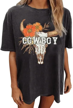 Wildflowers T-Shirts Women Oversized Vintage Floral Shirts Nashville Music City Tops Rock Band Tee