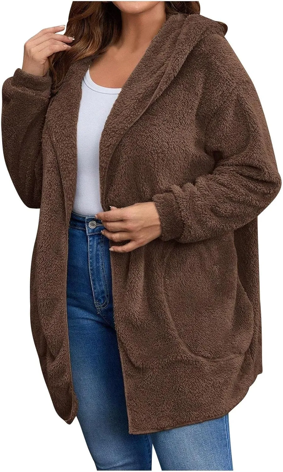Winter Cardigan for Women Oversized Sherpa Jacket Fleece Long Sleeve Hoodies Casual Warm Coat Loose Fit Tops