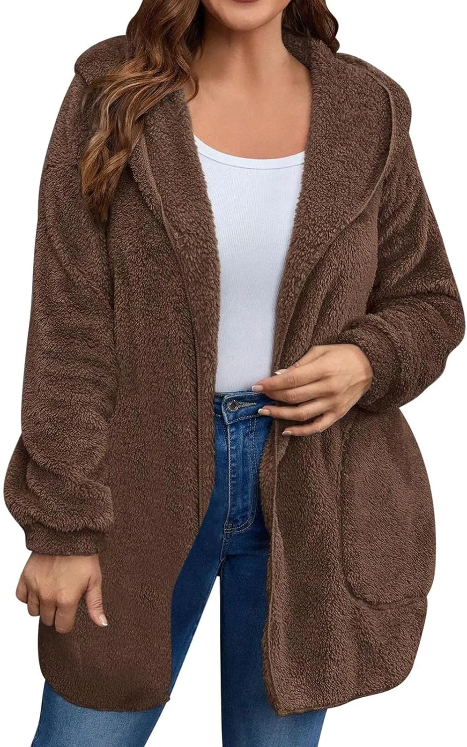 Winter Cardigan for Women Oversized Sherpa Jacket Fleece Long Sleeve Hoodies Casual Warm Coat Loose Fit Tops
