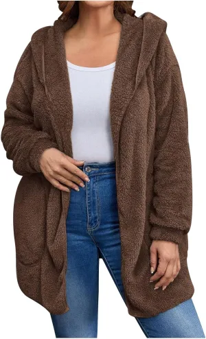 Winter Cardigan for Women Oversized Sherpa Jacket Fleece Long Sleeve Hoodies Casual Warm Coat Loose Fit Tops
