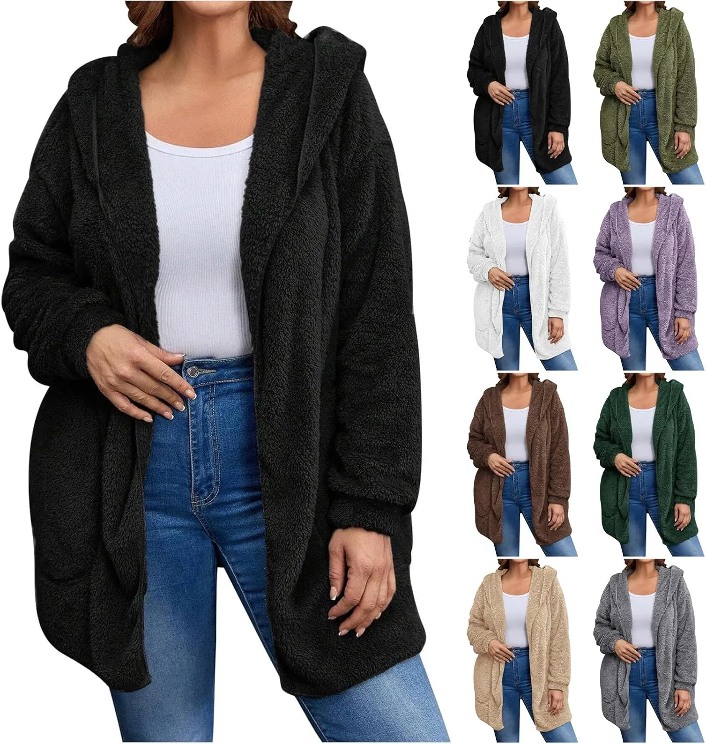 Winter Cardigan for Women Oversized Sherpa Jacket Fleece Long Sleeve Hoodies Casual Warm Coat Loose Fit Tops