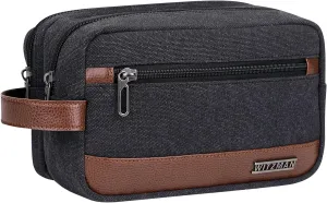 WITZMAN Canvas Toiletry Bag for Men Hanging Dopp Kit Organizer Water-resistant Men Travel Toiletries Bathroom Bag with Wet Pocket(A8001 Black)