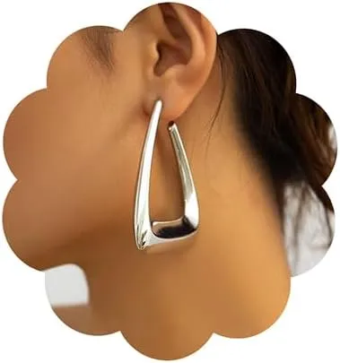 Wiwpar Women's Geometric Triangle Dangle Drop Earrings Big Lightweight Hoop Earrings Statement Silver Triangle Geometric Jewelry Gift for Women Bar Wedding Party (Silver)
