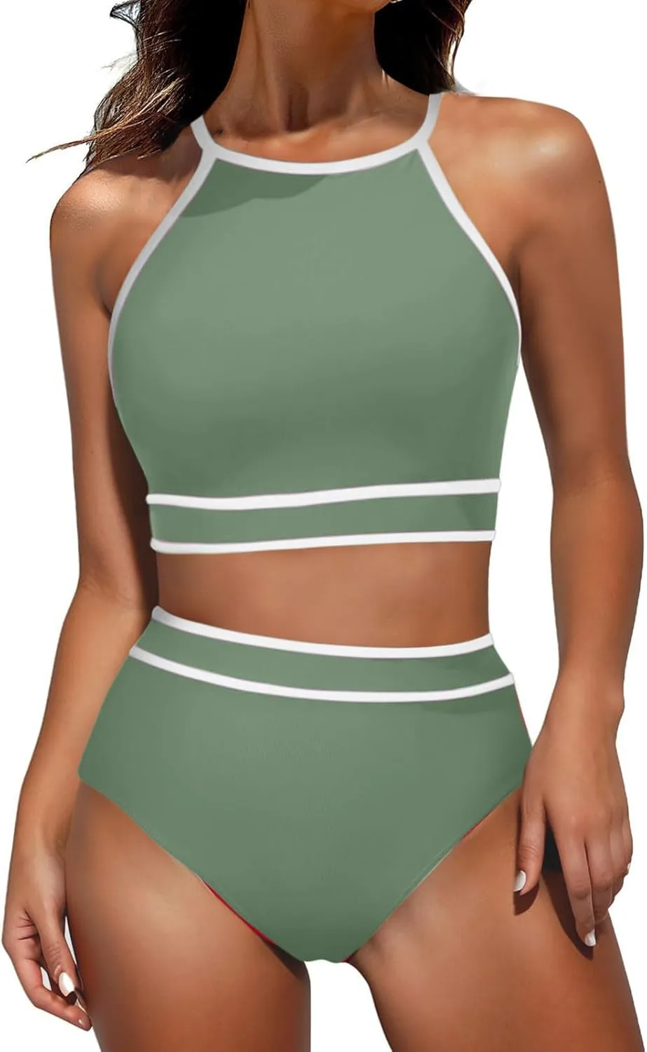 Women 2024 Summer Sexy Bikini Sets Two Piece High Waisted Bathing Suits Tummy Control High Cut Color Block Swimsuits