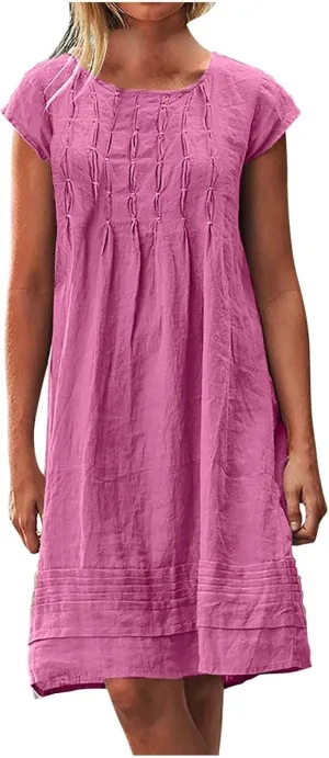 Women Cotton Linen Summer Dresses Casual Mini Short Dress Gauze Boho Dresses 2024 Trendy Vacation Clothing