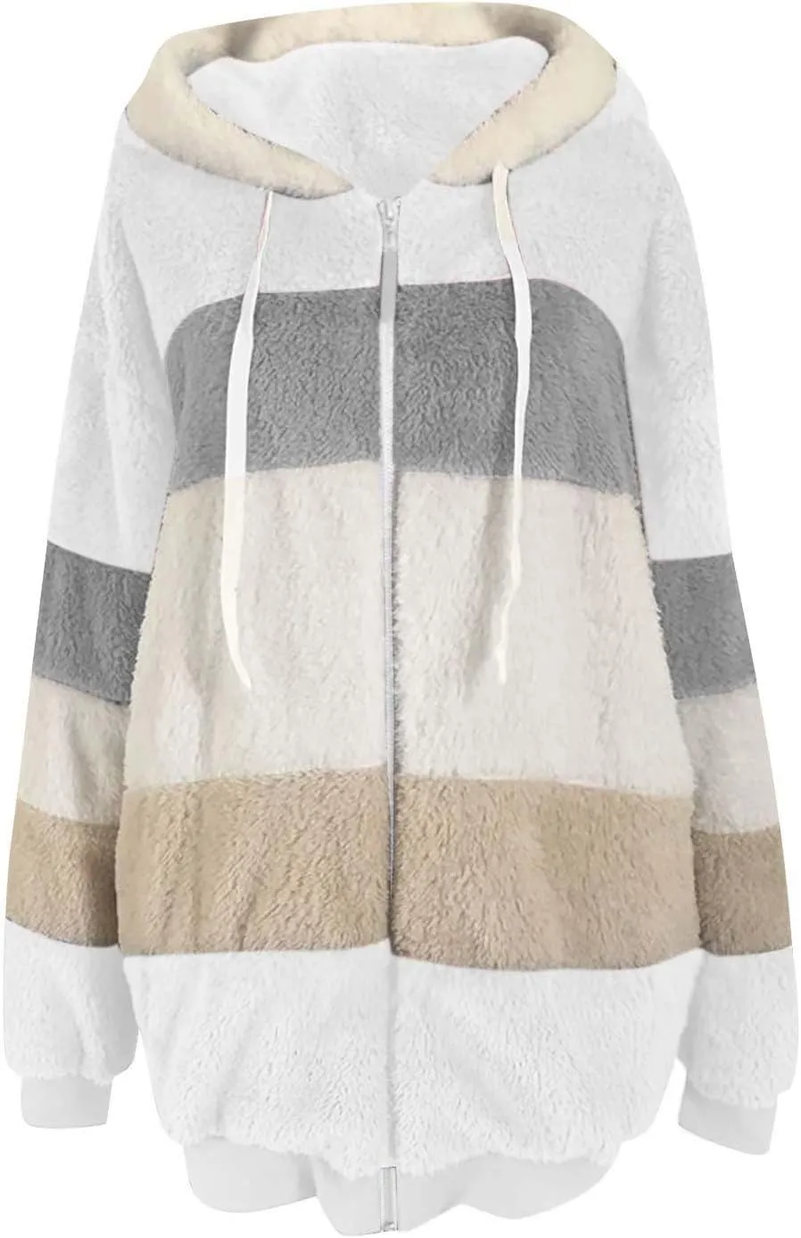 Women Faux Fur Zip Up Hoodies Sherpa Lined Winter Jackets Warm Plush Coat Oversized Fleece Warm Hoodie Outwear