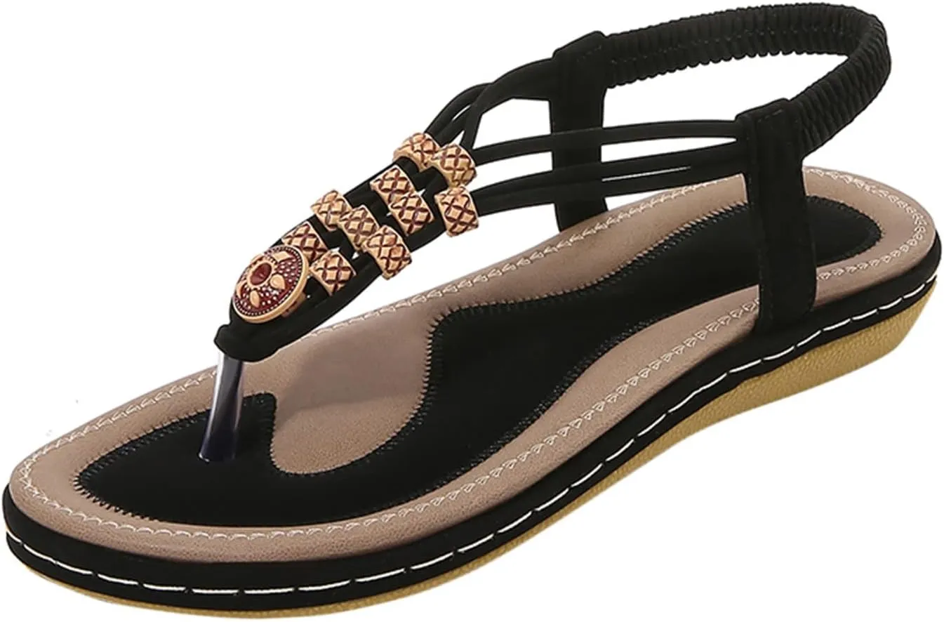 Women Flip Flops Elastic Ankle Strap Dress Shoes Summer Slip On Beach Thong Sandals Open Toe Cushion Flats