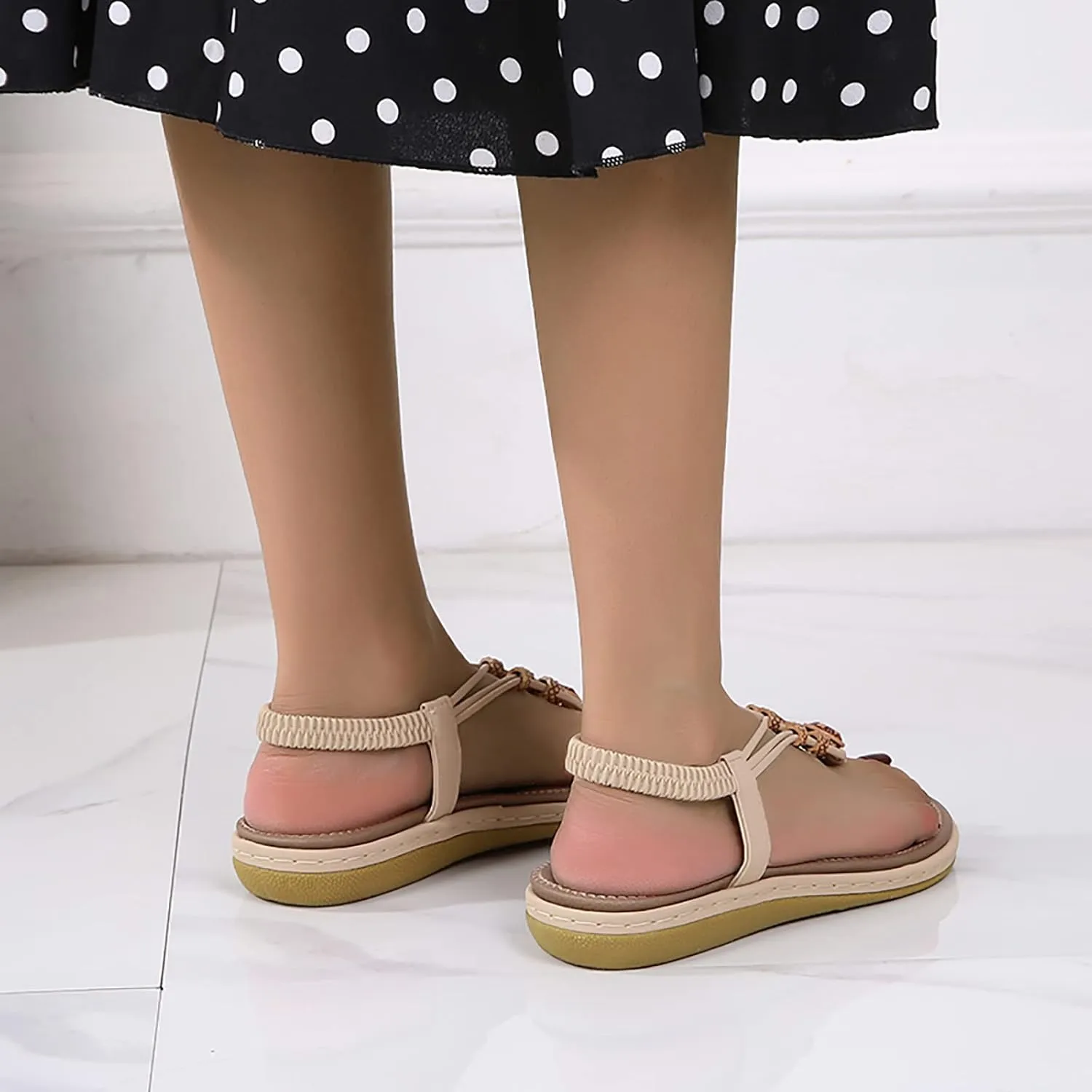 Women Flip Flops Elastic Ankle Strap Dress Shoes Summer Slip On Beach Thong Sandals Open Toe Cushion Flats