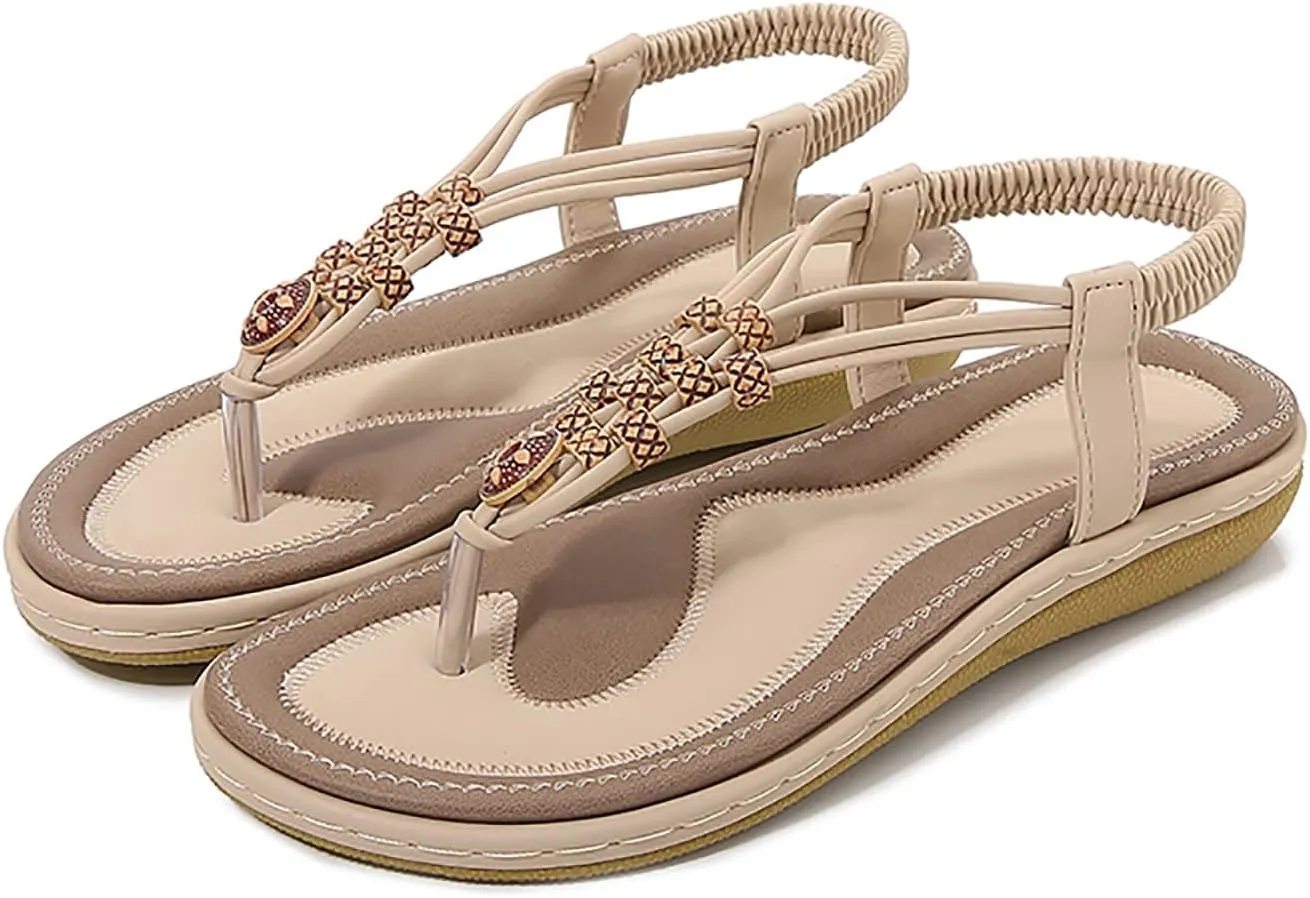 Women Flip Flops Elastic Ankle Strap Dress Shoes Summer Slip On Beach Thong Sandals Open Toe Cushion Flats