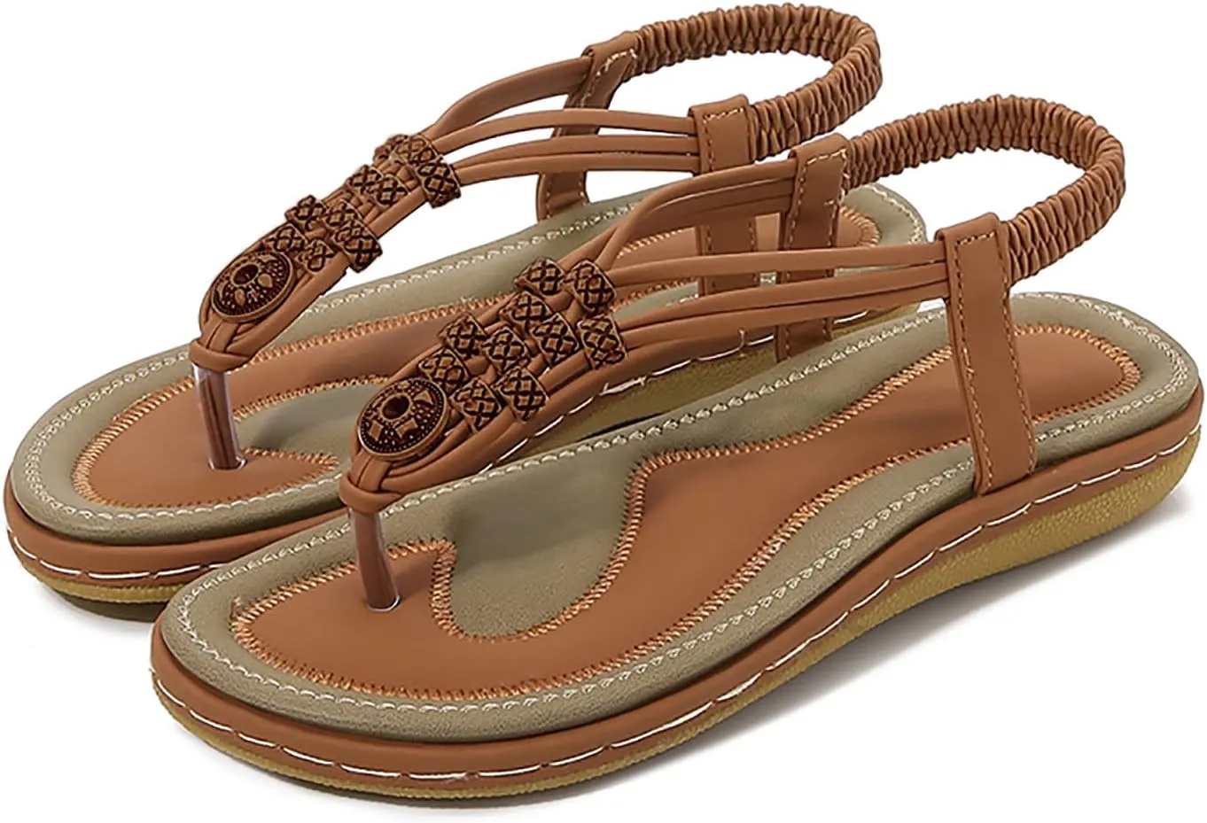 Women Flip Flops Elastic Ankle Strap Dress Shoes Summer Slip On Beach Thong Sandals Open Toe Cushion Flats
