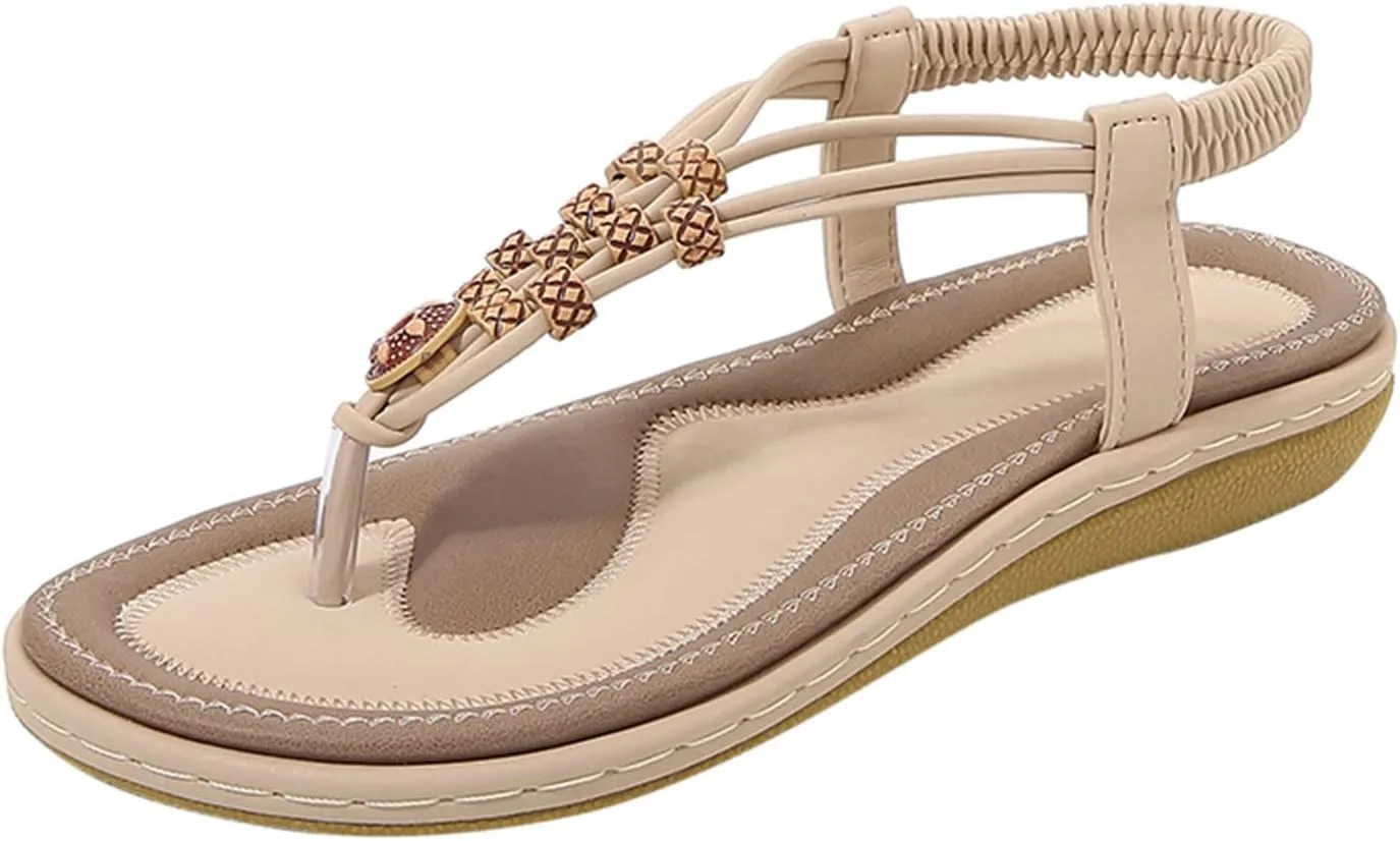 Women Flip Flops Elastic Ankle Strap Dress Shoes Summer Slip On Beach Thong Sandals Open Toe Cushion Flats