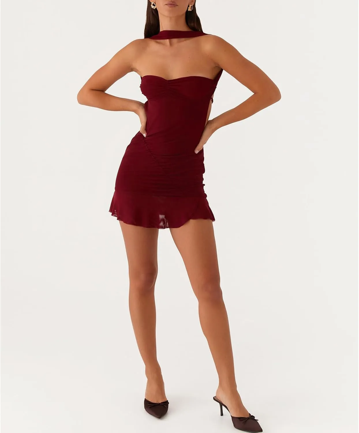 Women Floral Tube Strapless Mini Dress Y2k Cute with Scarf Short Dresses Bodycon Backless Beach Formal Sundress