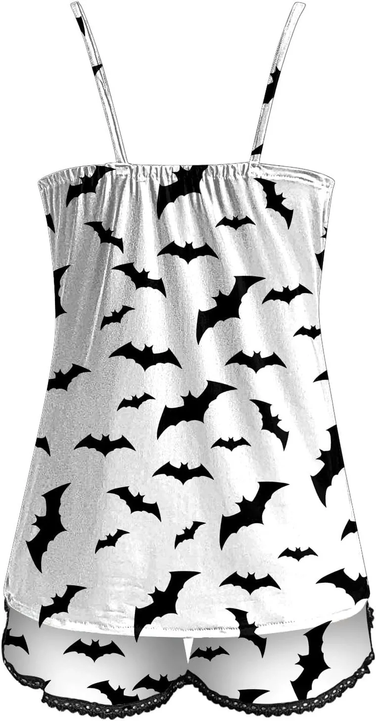 Women Halloween Pumpkin Print Pajamas Camisole Set Sleep Pjs Shorts 2 Piece Nightwear Lounge Set Loungewear