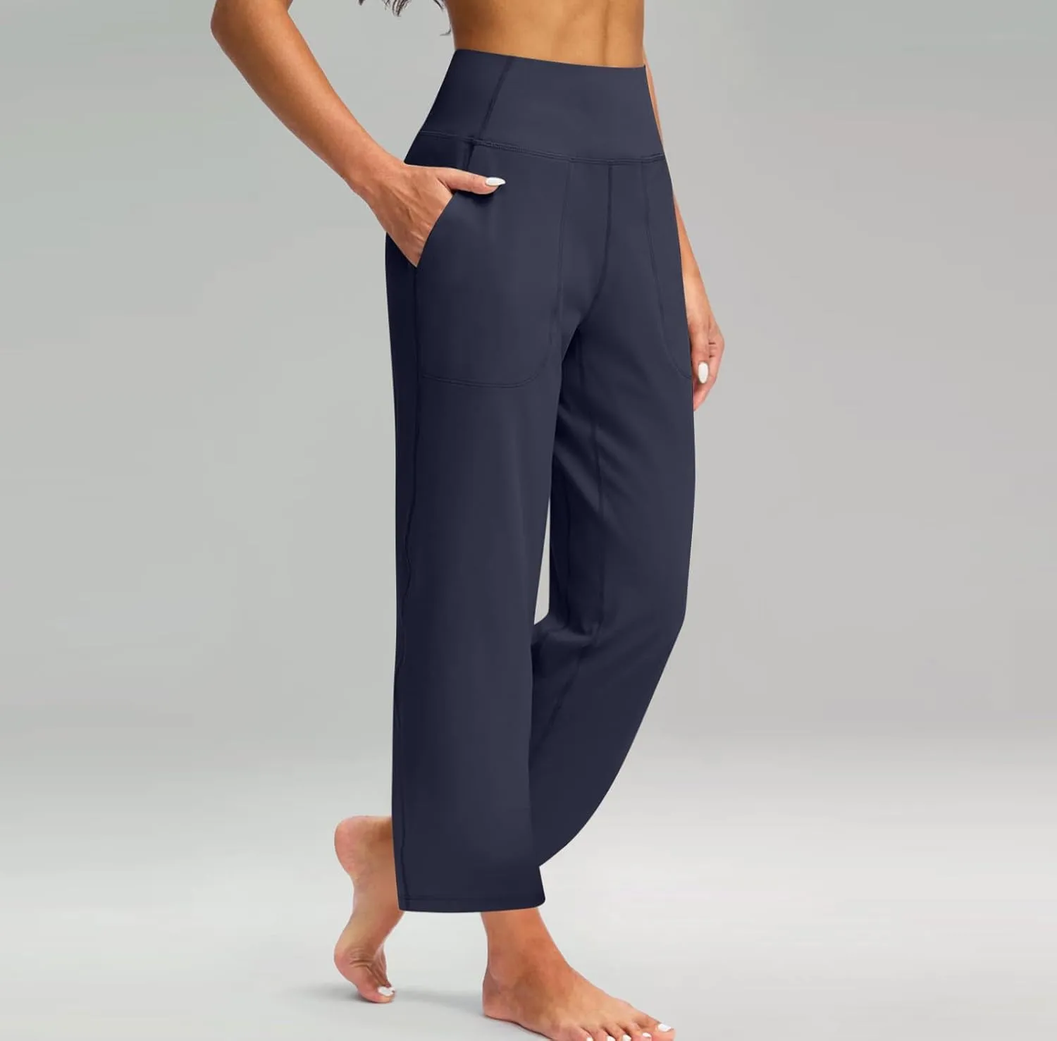Women High Waist Pants Casual Fashion Elastic Waist Daily Summer Wide Leg Pants with Pockets Gym Yoga Pants