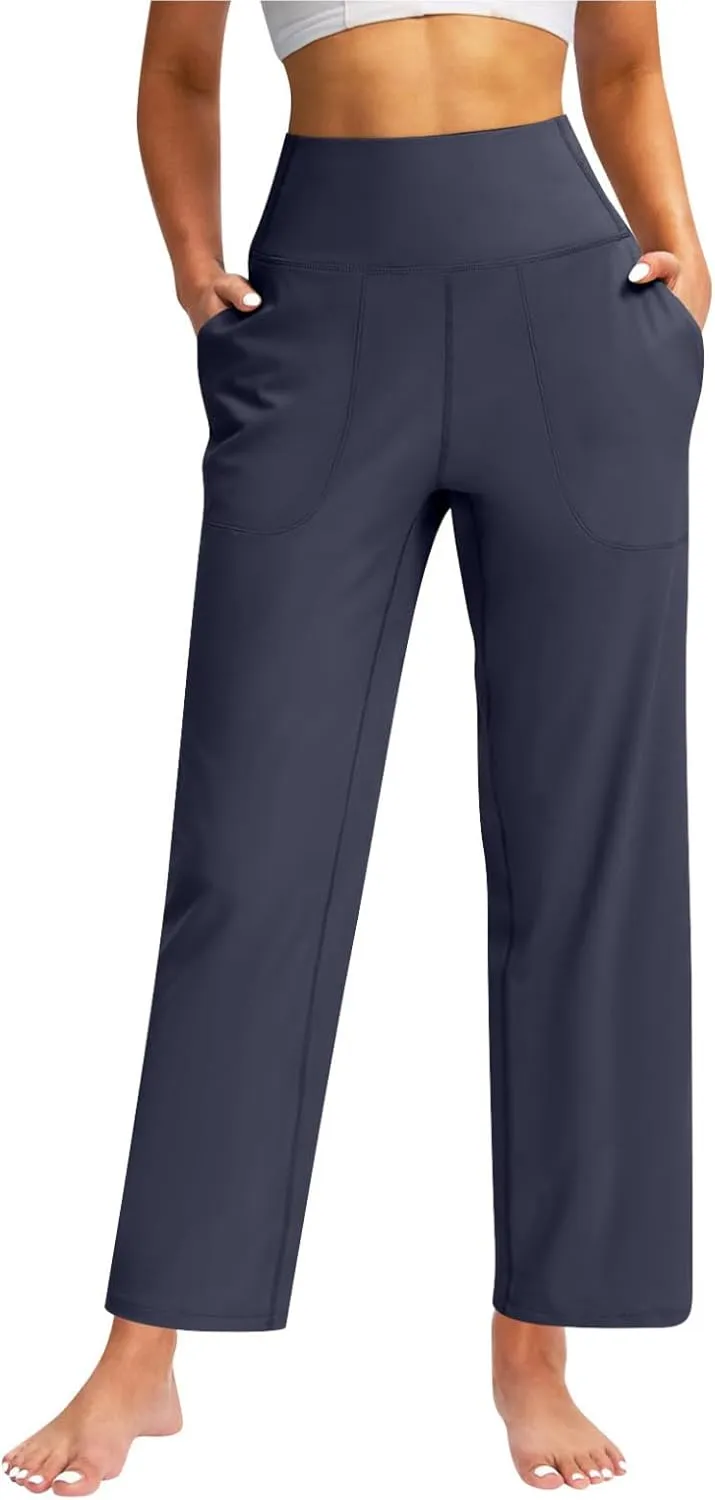 Women High Waist Pants Casual Fashion Elastic Waist Daily Summer Wide Leg Pants with Pockets Gym Yoga Pants