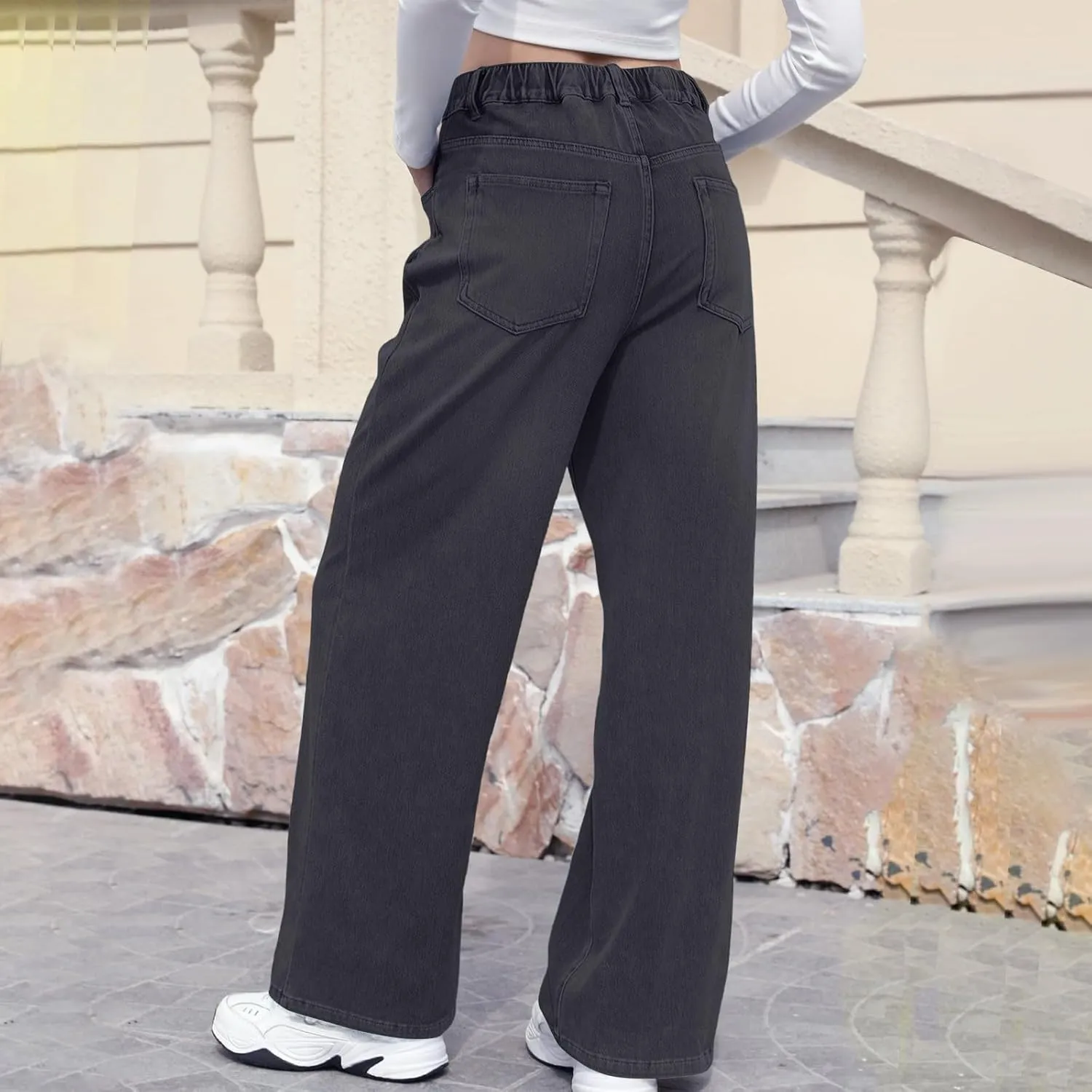 Women Jeans, Tummy Control Jeans for Women Mid Rise Trendy Straight Leg Summer Plus Size Baggy Stretchy Trousers